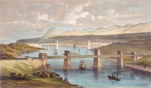 Britannia Tubular Bridge, Menai Strait, Wales, c1850 av Unbekannt