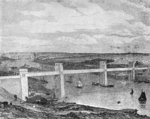 Britannia Tubular Bridge över Menaisundet, 1850..., 1901. av Unbekannt