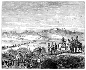 Den brittiska armén korsar Sutlejfloden, Indien, 1800-talet, 1900 av Unbekannt