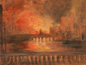 Brännandet av parlamentets hus, eld i underhuset, ca. 1834. av Unbekannt
