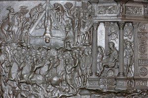 Sankt Peters korsfästelse - Detalj av en portal - Främre entrédörr till Peterskyrkan, Roma, Italien av Unbekannt