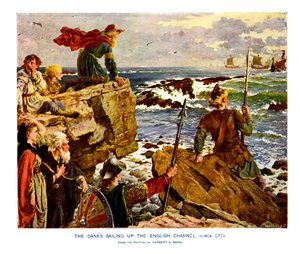 Danskarna seglar uppför Engelska kanalen, c877 AD, 1800-talet av Unbekannt