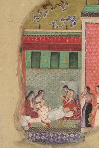 Kung Dasharathas död, Ramas fader, Folio från en Ramayana, ca. 1605. av Unbekannt