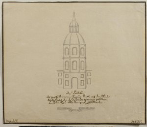 Fasaden på den centrala delen av hovstallet på Moikavallen i St. Petersburg, 1740-talet av Unbekannt