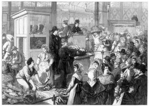 Fiskmarknaden, fastetiden i Paris, 1875 av Unbekannt