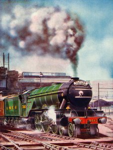 The Flying Scotsman lämnar Kings Cross Station, fraktad av nr 2563, 1935-36. av Unbekannt