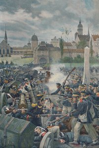 Den franska armén lämnar Leipsic, 1813, 1896. av Unbekannt