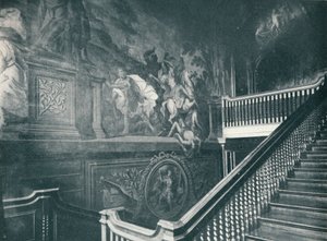 The Grand Staircase, Visar Thornhills väggmålningar, Stoke Edith, c1909 av Unbekannt