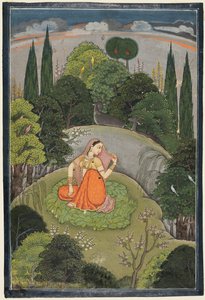 Hjältinnan som väntar ängsligt på sin frånvarande älskare Utka Nayika, ca. 1760-1765. av Unbekannt