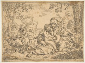 Den heliga familjen med Johannes Döparen, kopia efter Cantarini, ca. 1639-1648 eller senare. av Unbekannt