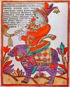 Gycklaren Farnos den röda näsan, Lubok-tryck, 1700-tal av Unbekannt
