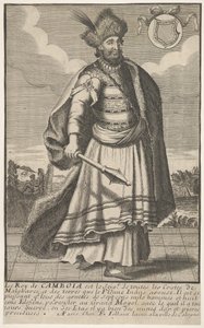 Kungen av Kambodja stående med en spira i sin högra hand, ca. 1670-1700. av Unbekannt