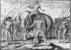 Kungen av Cochin rider på en elefant, deltog av hans Nayros, c1745 av Unbekannt