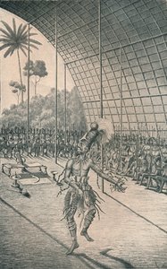 Mangbattu-kungen Munsa dansar före sina fruar och krigare, c1870, 1903 av Unbekannt