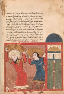 Köpmannen och hans medbrottsling bär bort varor, Folio från en Kalila wa Dimna, 1700-tal. av Unbekannt