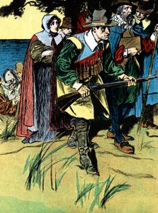 Pilgrimsfäderna efter ankomsten till Amerika, 1620 c1900 av Unbekannt