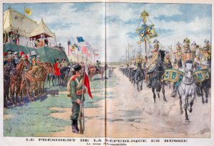 Republikens president granskar ryska trupper, Krasnoye Selo, Ryssland, 1914 av Unbekannt