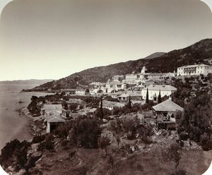 Rossikon St Panteleimon-klostret på berget Athos, Grekland, 1860-talet av Unbekannt