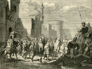 Saracenerna lämnar Narbonne, återställd till frankerna, 737AD, 1890. av Unbekannt