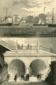 Thames-tunneln som den såg ut när den ursprungligen öppnades för trafik, c1872. av Unbekannt