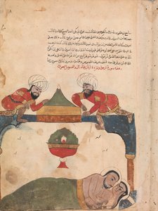 Tjuvarna på taket väcker köpmannen, Folio från en Kalila wa Dimna, 1700-tal. av Unbekannt