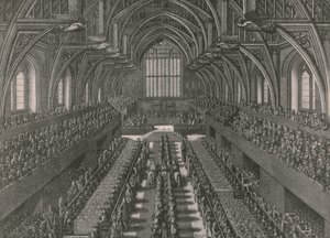 Banketten i den stora salen på Palace of Westminster ... kröning av James II 1685, 1902. av Unbekannt