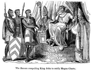 Baronerna tvingade kung John 1167-1216 att ratificera Magna Carta, 1215 av Unbekannt