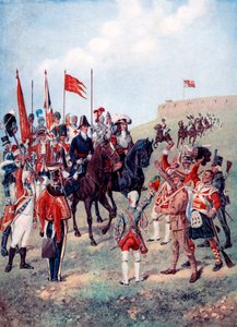 Kavalleriet möter infanteriet på slagfältet, 1910 av Unbekannt