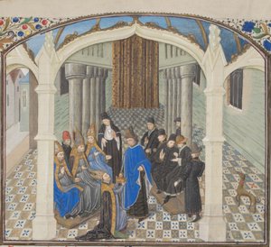 Baldwin II:s kröning 1118. Miniatyr från Historia av Vilhelm av Tyrus, 1460-talet av Unbekannt