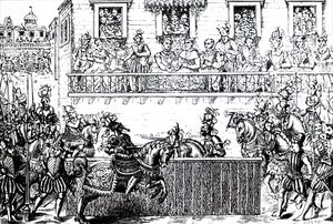 Den dödliga såringen av kung Henrik II av Frankrike. av Unbekannt