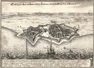 Befästningarna i Landskrona, Sverige, erövrade av danskarna i Skånekriget, 1676 av Unbekannt