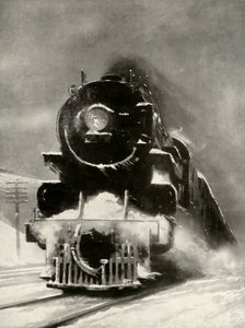Snöstormens raseri gör inget intryck på detta mastodontlokomotiv, 1935. av Unbekannt