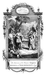 Mötet mellan den romerske ambassadören Popillius och kung Antiochus, Egypten, c1700-talet av Unbekannt