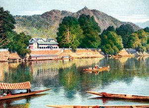 Floden Jhelum och klubbhuset i Srinagar, Indien, tidigt 1900-tal av Unbekannt