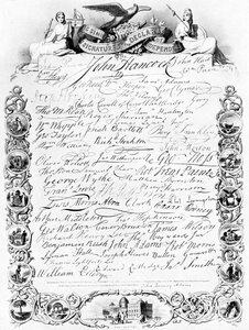 Underskrifterna till den amerikanska självständighetsförklaringen, c1776, c1920 av Unbekannt
