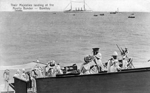 Deras majestäter landar vid Apollo Bunder, Bombay, Indien, tidigt 1900-tal av Unbekannt