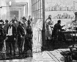 Thomas Edison experimenterade med elektriska lampor på sin bröllopsdag, 1871 1883 av Unbekannt