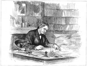 Thomas Henry Huxley, brittisk biolog, vid sitt skrivbord 1882 1883 av Unbekannt