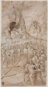 Tre scener från Kristi passion recto Architectural Sketch verso, 1500-talet. av Unbekannt