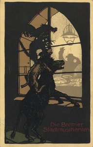 Titeldesign på boken Stadsmusikanter i Bremen av bröderna Grimm, 1910-talet av Unbekannt