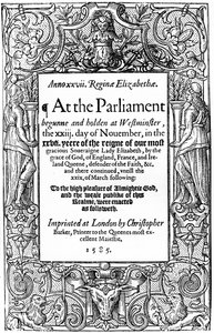 Titelsidan för parlamentets lagar, 1585, 1893 av Unbekannt