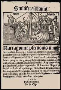 Titelsidan för boken Ship of Fools av Sebastian Brant, 1497. av Unbekannt