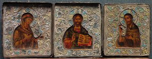 Triptyk med Kristus, Jungfrun och Johannes evangelisten, 1800-talet. av Unbekannt