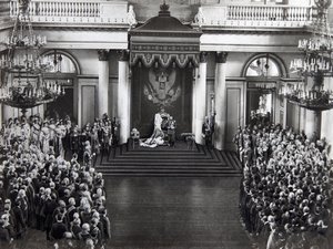 Tsar Nicholas II talar vid invigningen av den första duman, St Petersburg, Ryssland, 27 april 1906 av Unbekannt