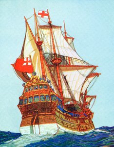Tudorskepp av den typ som används av kapare och upptäcktsresande, 1400-1500-talet av Unbekannt
