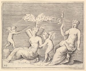 Two Women and Two Cupids, publicerad ca. 1599-1622. av Unbekannt