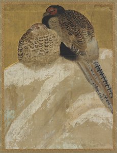 Två fasaner på en snöbank, Momoyama-period, 1700-tal. av Unbekannt