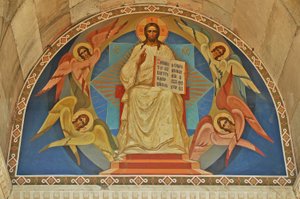 Ukraina, Sevastapol, St Vladimirs ortodoxa katedral (amiralernas gravvalv), fresk ovanför ingången av Unbekannt