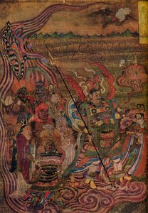 Vaishravana reser över vågorna, från de tusen buddhas grottor, c900 av Unbekannt
