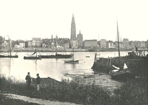 Utsikt över floden till katedralen, Antwerpen, Belgien, 1895. av Unbekannt
